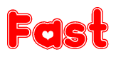 The image is a clipart featuring the word Fast written in a stylized font with a heart shape replacing inserted into the center of each letter. The color scheme of the text and hearts is red with a light outline.