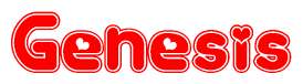 The image is a clipart featuring the word Genesis written in a stylized font with a heart shape replacing inserted into the center of each letter. The color scheme of the text and hearts is red with a light outline.