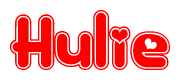 The image is a clipart featuring the word Hulie written in a stylized font with a heart shape replacing inserted into the center of each letter. The color scheme of the text and hearts is red with a light outline.