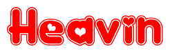 The image is a clipart featuring the word Heavin written in a stylized font with a heart shape replacing inserted into the center of each letter. The color scheme of the text and hearts is red with a light outline.