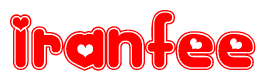 The image is a clipart featuring the word Iranfee written in a stylized font with a heart shape replacing inserted into the center of each letter. The color scheme of the text and hearts is red with a light outline.
