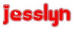 The image is a clipart featuring the word Jesslyn written in a stylized font with a heart shape replacing inserted into the center of each letter. The color scheme of the text and hearts is red with a light outline.