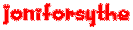 The image displays the word Joniforsythe written in a stylized red font with hearts inside the letters.