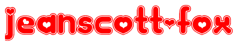The image displays the word Jeanscott-fox written in a stylized red font with hearts inside the letters.