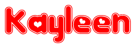 The image is a clipart featuring the word Kayleen written in a stylized font with a heart shape replacing inserted into the center of each letter. The color scheme of the text and hearts is red with a light outline.