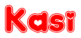 The image displays the word Kasi written in a stylized red font with hearts inside the letters.