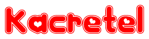 The image is a clipart featuring the word Kacretel written in a stylized font with a heart shape replacing inserted into the center of each letter. The color scheme of the text and hearts is red with a light outline.