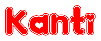 The image is a clipart featuring the word Kanti written in a stylized font with a heart shape replacing inserted into the center of each letter. The color scheme of the text and hearts is red with a light outline.
