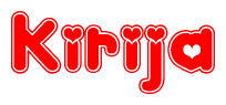 The image is a clipart featuring the word Kirija written in a stylized font with a heart shape replacing inserted into the center of each letter. The color scheme of the text and hearts is red with a light outline.