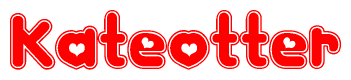 The image is a clipart featuring the word Kateotter written in a stylized font with a heart shape replacing inserted into the center of each letter. The color scheme of the text and hearts is red with a light outline.