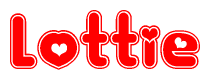 The image is a clipart featuring the word Lottie written in a stylized font with a heart shape replacing inserted into the center of each letter. The color scheme of the text and hearts is red with a light outline.