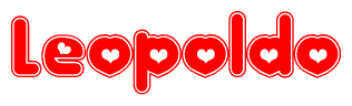 The image is a clipart featuring the word Leopoldo written in a stylized font with a heart shape replacing inserted into the center of each letter. The color scheme of the text and hearts is red with a light outline.