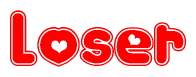 The image is a clipart featuring the word Loser written in a stylized font with a heart shape replacing inserted into the center of each letter. The color scheme of the text and hearts is red with a light outline.