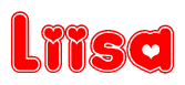 The image is a clipart featuring the word Liisa written in a stylized font with a heart shape replacing inserted into the center of each letter. The color scheme of the text and hearts is red with a light outline.