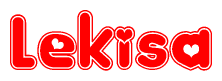 The image is a clipart featuring the word Lekisa written in a stylized font with a heart shape replacing inserted into the center of each letter. The color scheme of the text and hearts is red with a light outline.