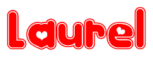 The image displays the word Laurel written in a stylized red font with hearts inside the letters.