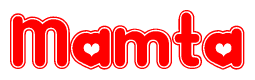 The image displays the word Mamta written in a stylized red font with hearts inside the letters.