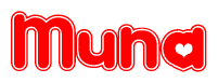 The image displays the word Muna written in a stylized red font with hearts inside the letters.