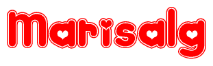 The image is a clipart featuring the word Marisalg written in a stylized font with a heart shape replacing inserted into the center of each letter. The color scheme of the text and hearts is red with a light outline.