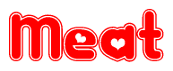 The image displays the word Meat written in a stylized red font with hearts inside the letters.