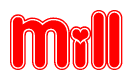 The image displays the word Mill written in a stylized red font with hearts inside the letters.