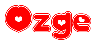The image displays the word Ozge written in a stylized red font with hearts inside the letters.