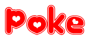 The image displays the word Poke written in a stylized red font with hearts inside the letters.