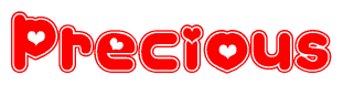The image displays the word Precious written in a stylized red font with hearts inside the letters.