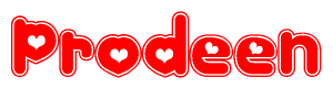 The image displays the word Prodeen written in a stylized red font with hearts inside the letters.