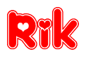 The image is a clipart featuring the word Rik written in a stylized font with a heart shape replacing inserted into the center of each letter. The color scheme of the text and hearts is red with a light outline.