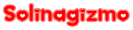 The image is a clipart featuring the word Solinagizmo written in a stylized font with a heart shape replacing inserted into the center of each letter. The color scheme of the text and hearts is red with a light outline.