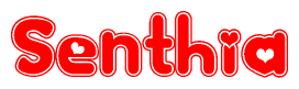 The image displays the word Senthia written in a stylized red font with hearts inside the letters.