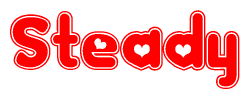The image is a clipart featuring the word Steady written in a stylized font with a heart shape replacing inserted into the center of each letter. The color scheme of the text and hearts is red with a light outline.