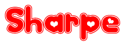 The image displays the word Sharpe written in a stylized red font with hearts inside the letters.