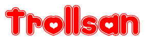 The image is a clipart featuring the word Trollsan written in a stylized font with a heart shape replacing inserted into the center of each letter. The color scheme of the text and hearts is red with a light outline.