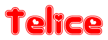 The image displays the word Telice written in a stylized red font with hearts inside the letters.