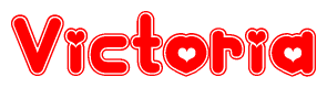 The image is a clipart featuring the word Victoria written in a stylized font with a heart shape replacing inserted into the center of each letter. The color scheme of the text and hearts is red with a light outline.