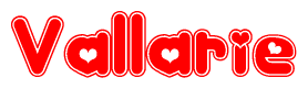 The image displays the word Vallarie written in a stylized red font with hearts inside the letters.