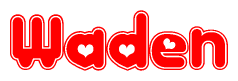 The image is a clipart featuring the word Waden written in a stylized font with a heart shape replacing inserted into the center of each letter. The color scheme of the text and hearts is red with a light outline.