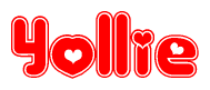 The image is a clipart featuring the word Yollie written in a stylized font with a heart shape replacing inserted into the center of each letter. The color scheme of the text and hearts is red with a light outline.