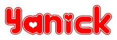 The image displays the word Yanick written in a stylized red font with hearts inside the letters.