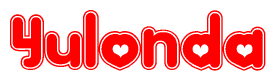 The image is a clipart featuring the word Yulonda written in a stylized font with a heart shape replacing inserted into the center of each letter. The color scheme of the text and hearts is red with a light outline.