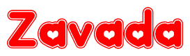 The image displays the word Zavada written in a stylized red font with hearts inside the letters.