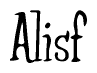 The image contains the word 'Alisf' written in a cursive, stylized font.
