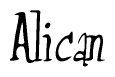 The image is of the word Alican stylized in a cursive script.