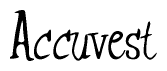 The image is a stylized text or script that reads 'Accuvest' in a cursive or calligraphic font.