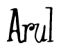 The image is a stylized text or script that reads 'Arul' in a cursive or calligraphic font.