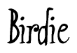 The image is of the word Birdie stylized in a cursive script.