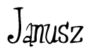 The image contains the word 'Janusz' written in a cursive, stylized font.