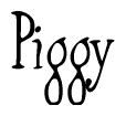 The image is of the word Piggy stylized in a cursive script.
